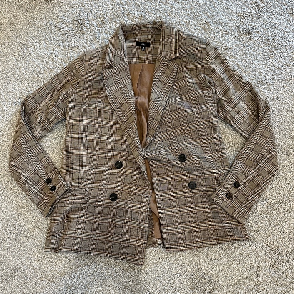 Lucca Couture Tan Plaid Blazer